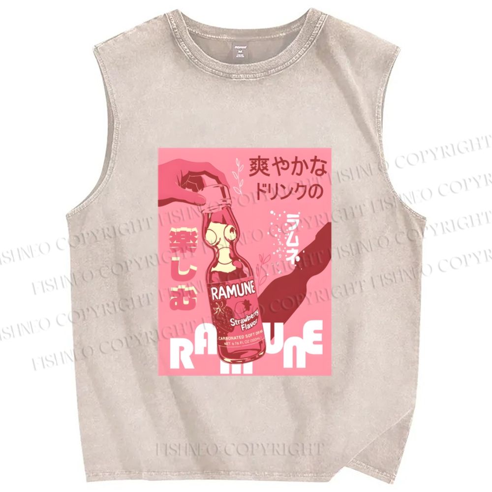 Unisex Ramune Printed Washed Tank Top