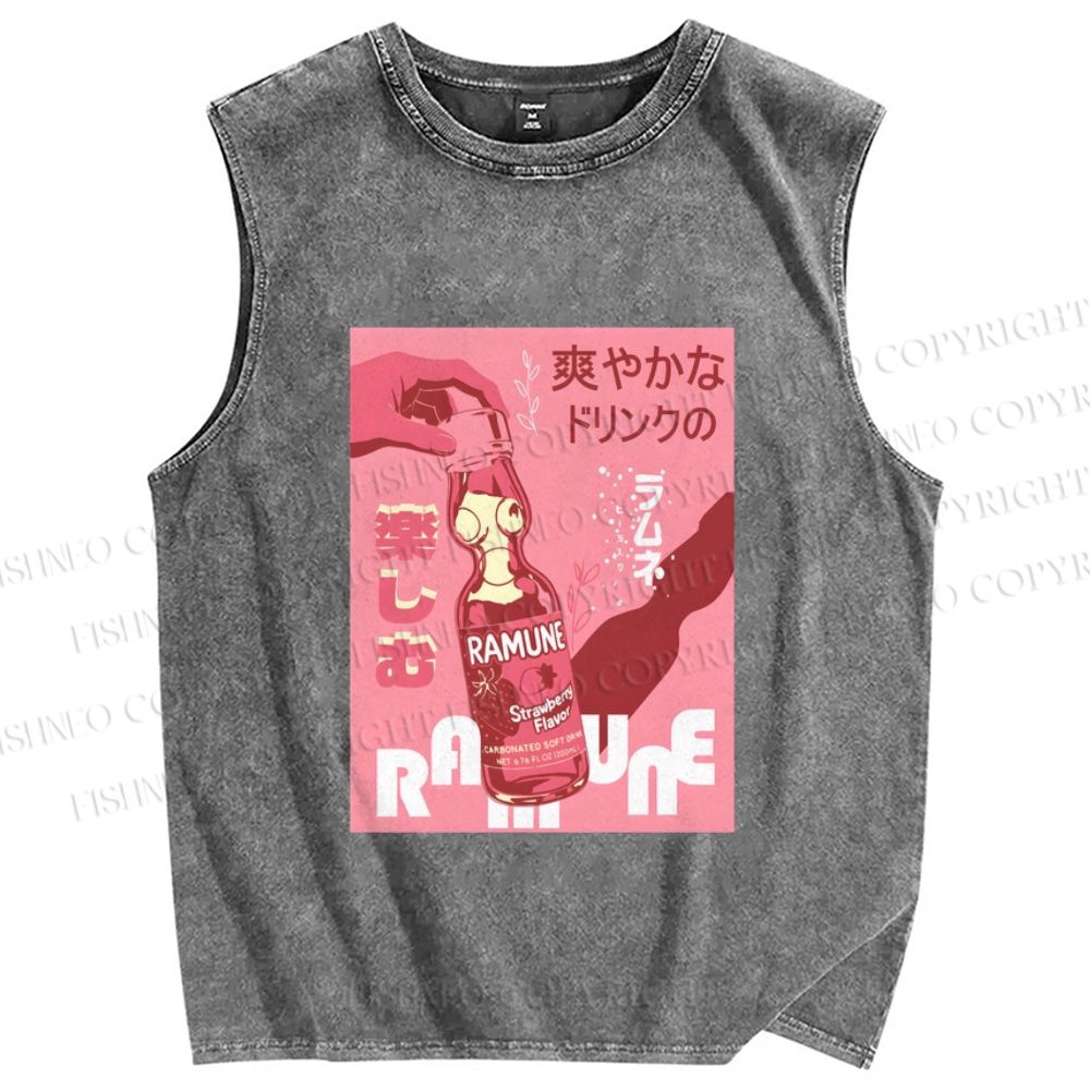 Unisex Ramune Printed Washed Tank Top