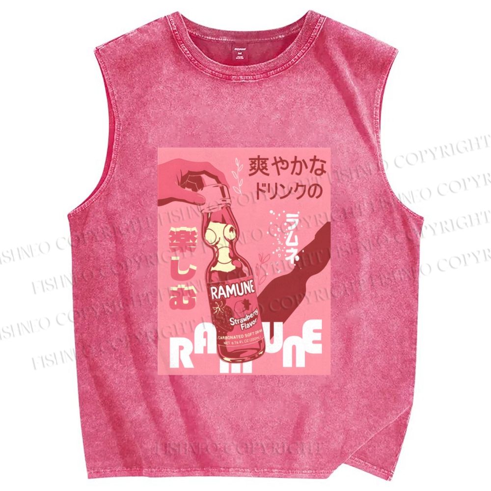 Unisex Ramune Printed Washed Tank Top