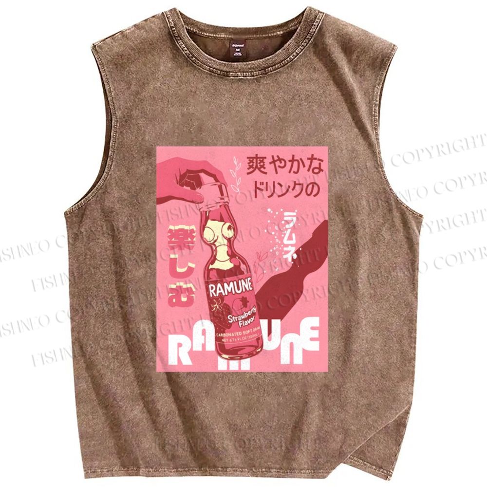 Unisex Ramune Printed Washed Tank Top