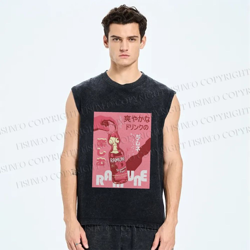 Unisex Ramune Printed Washed Tank Top