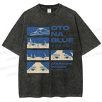 Unisex Otona Blue Printed Washed Tee