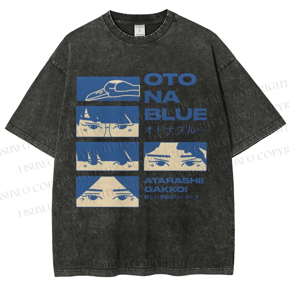 Unisex Otona Blue Printed Washed Tee