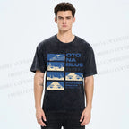 Unisex Otona Blue Printed Washed Tee