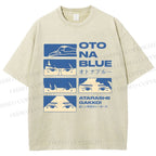 Unisex Otona Blue Printed Washed Tee