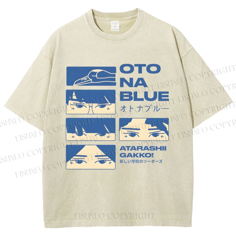 Unisex Otona Blue Printed Washed Tee