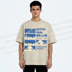 Unisex Otona Blue Printed Washed Tee