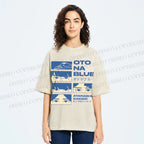 Unisex Otona Blue Printed Washed Tee