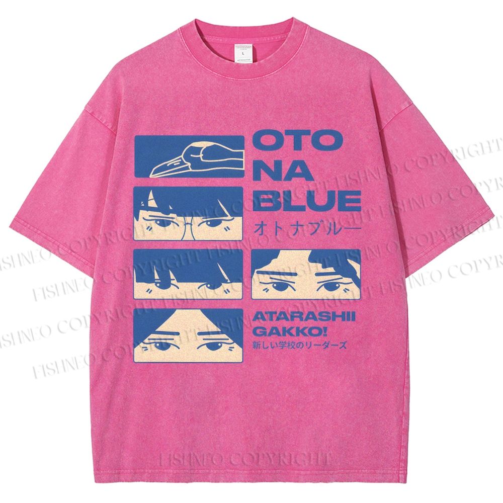 Unisex Otona Blue Printed Washed Tee