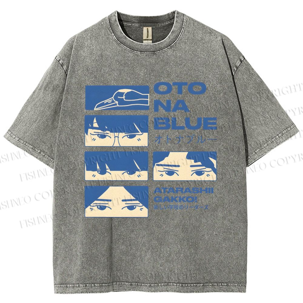 Unisex Otona Blue Printed Washed Tee