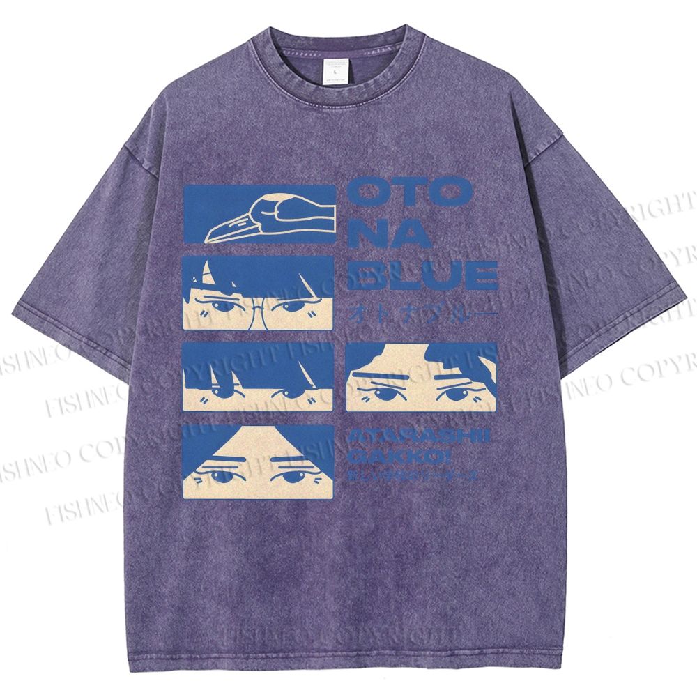 Unisex Otona Blue Printed Washed Tee