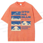 Unisex Otona Blue Printed Washed Tee