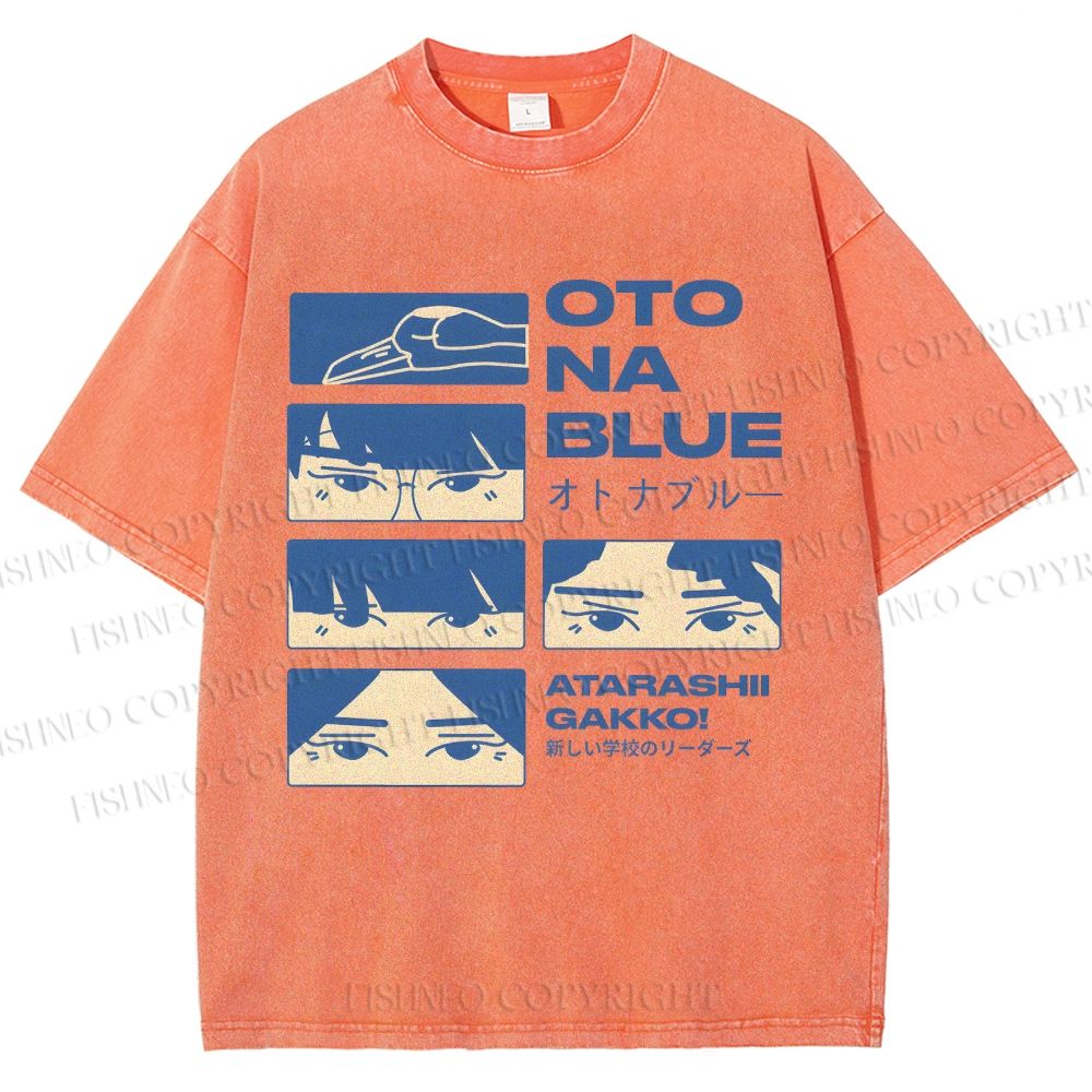 Unisex Otona Blue Printed Washed Tee