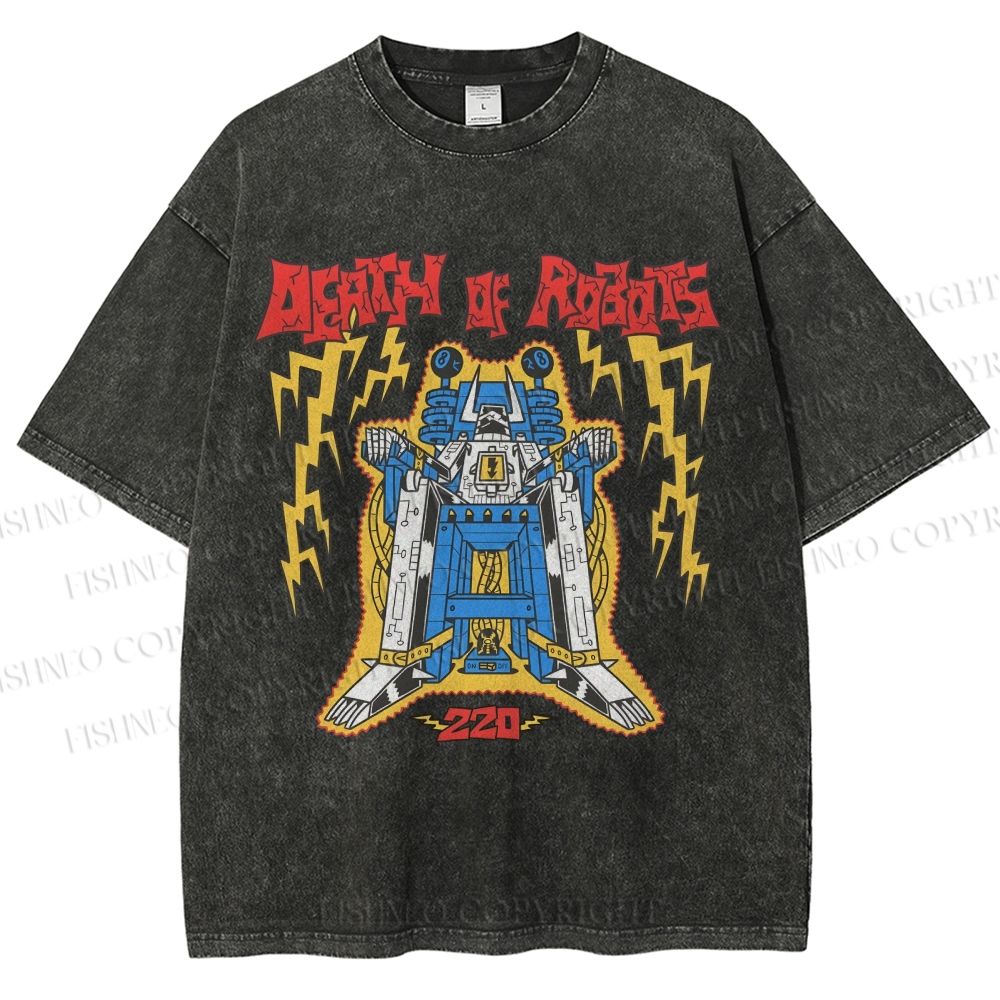 Unisex Robot Printed Washed Tee