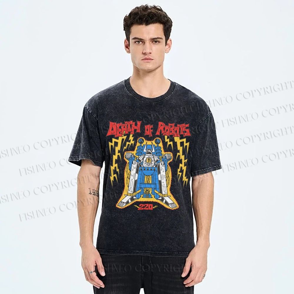 Unisex Robot Printed Washed Tee