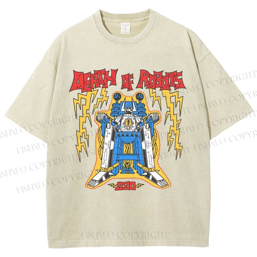 Unisex Robot Printed Washed Tee