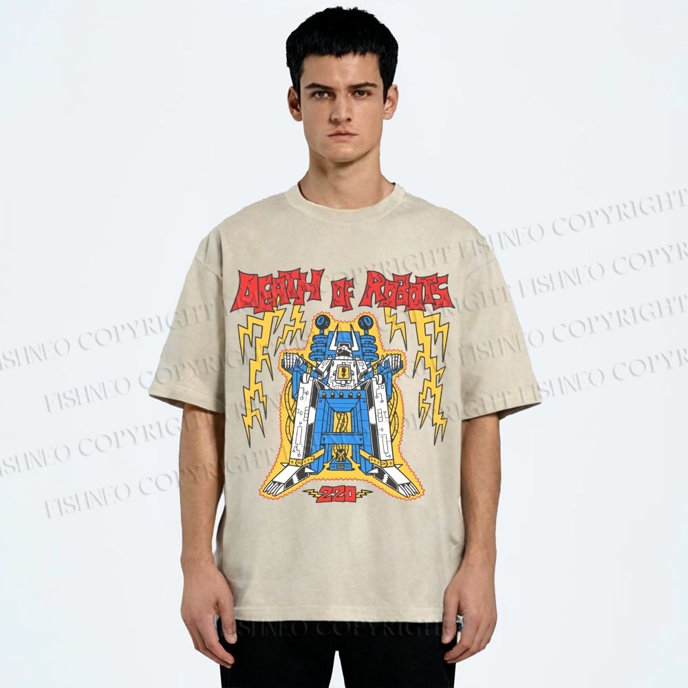 Unisex Robot Printed Washed Tee