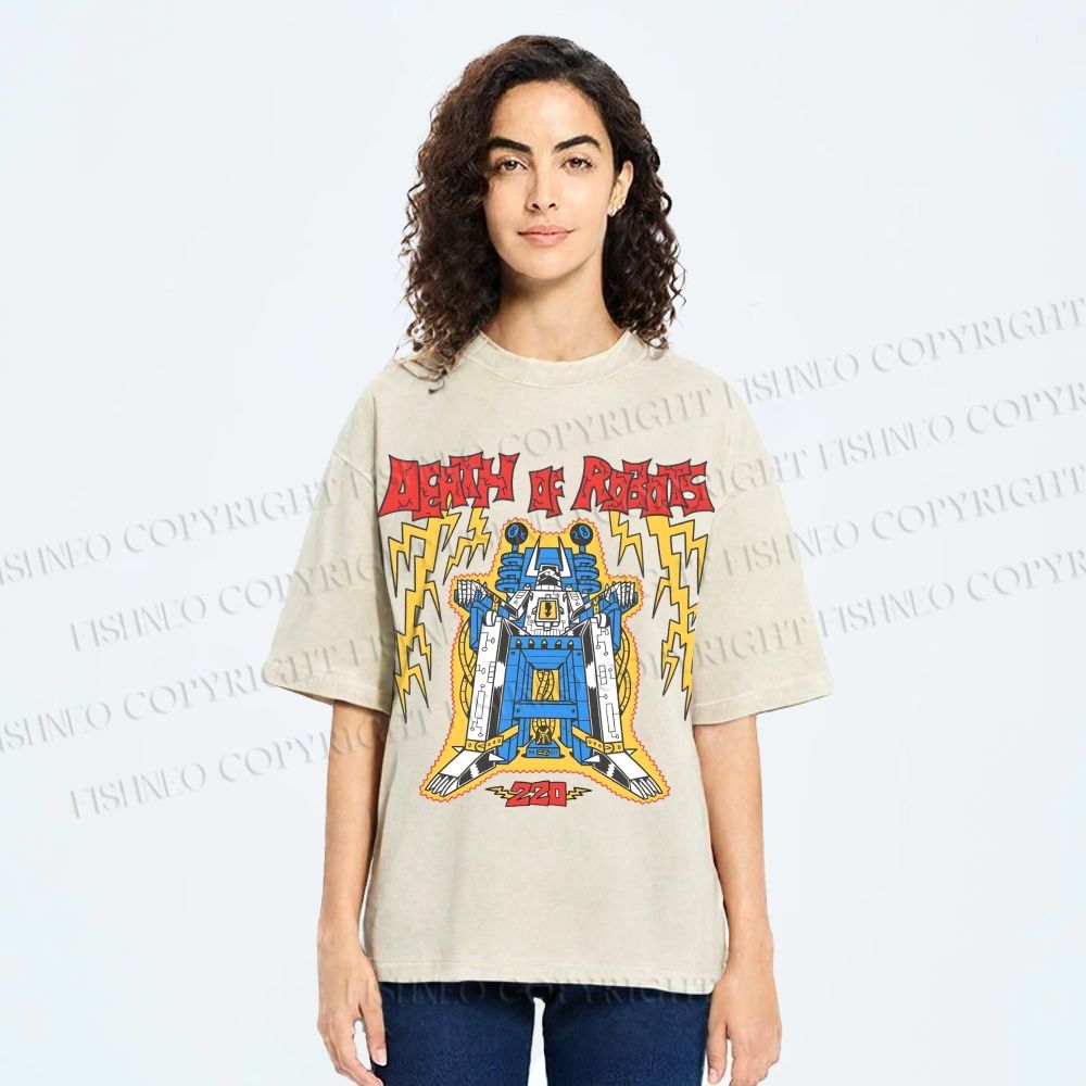 Unisex Robot Printed Washed Tee