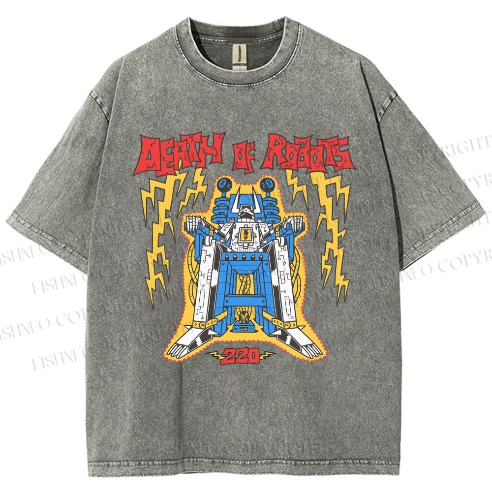 Unisex Robot Printed Washed Tee