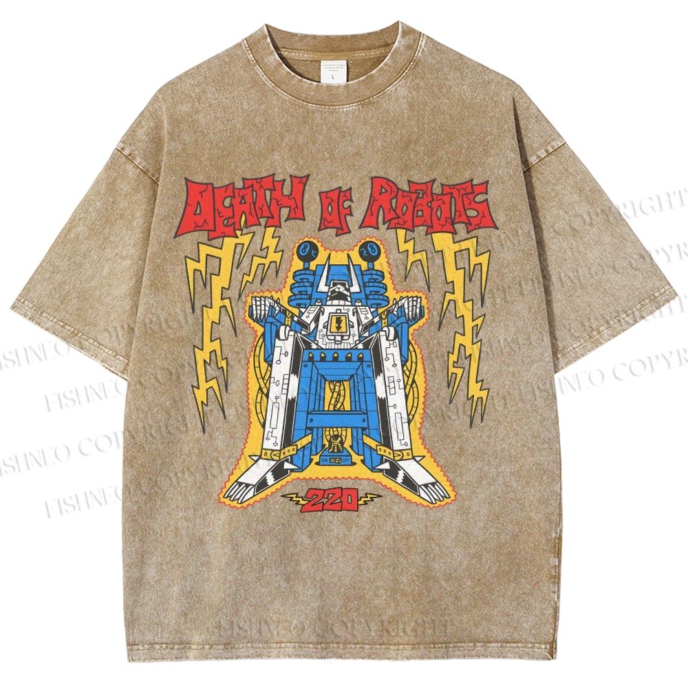 Unisex Robot Printed Washed Tee