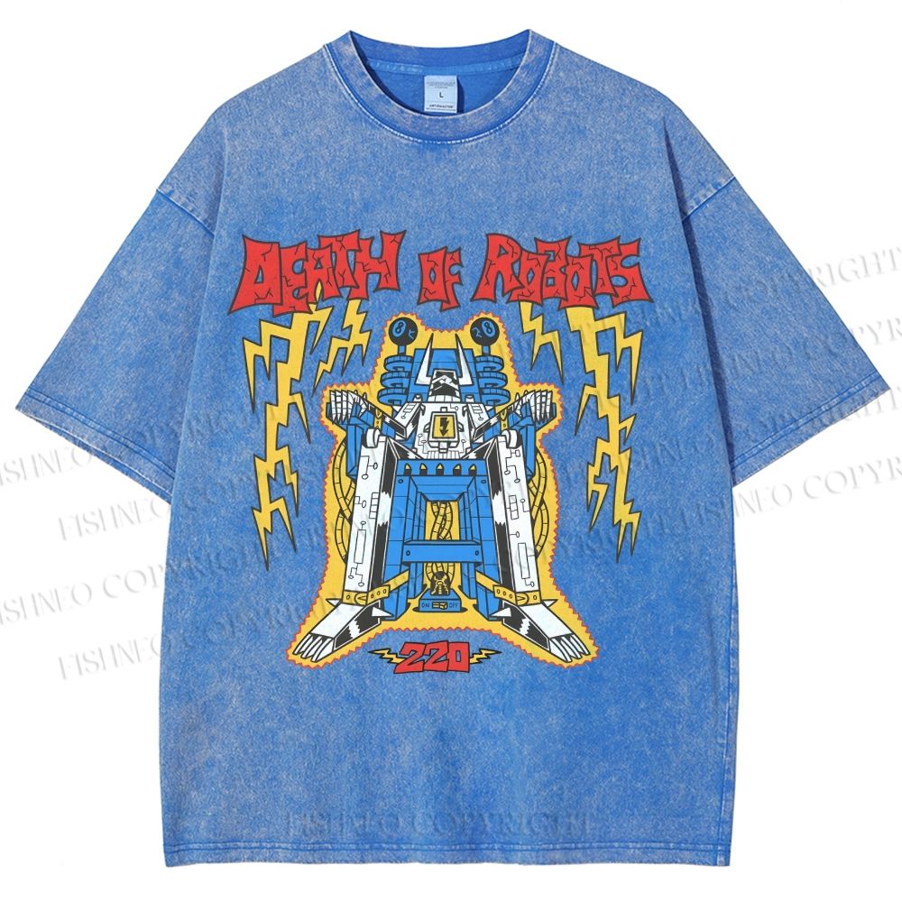 Unisex Robot Printed Washed Tee