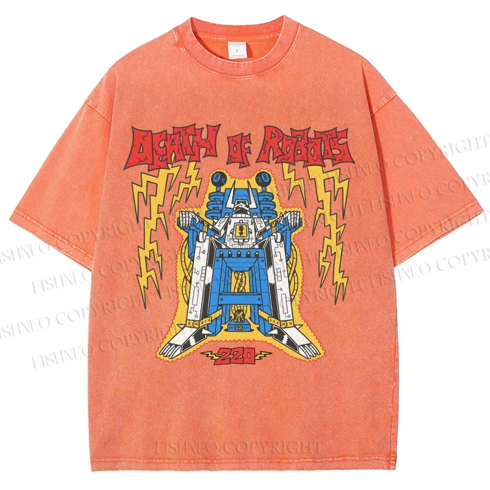 Unisex Robot Printed Washed Tee