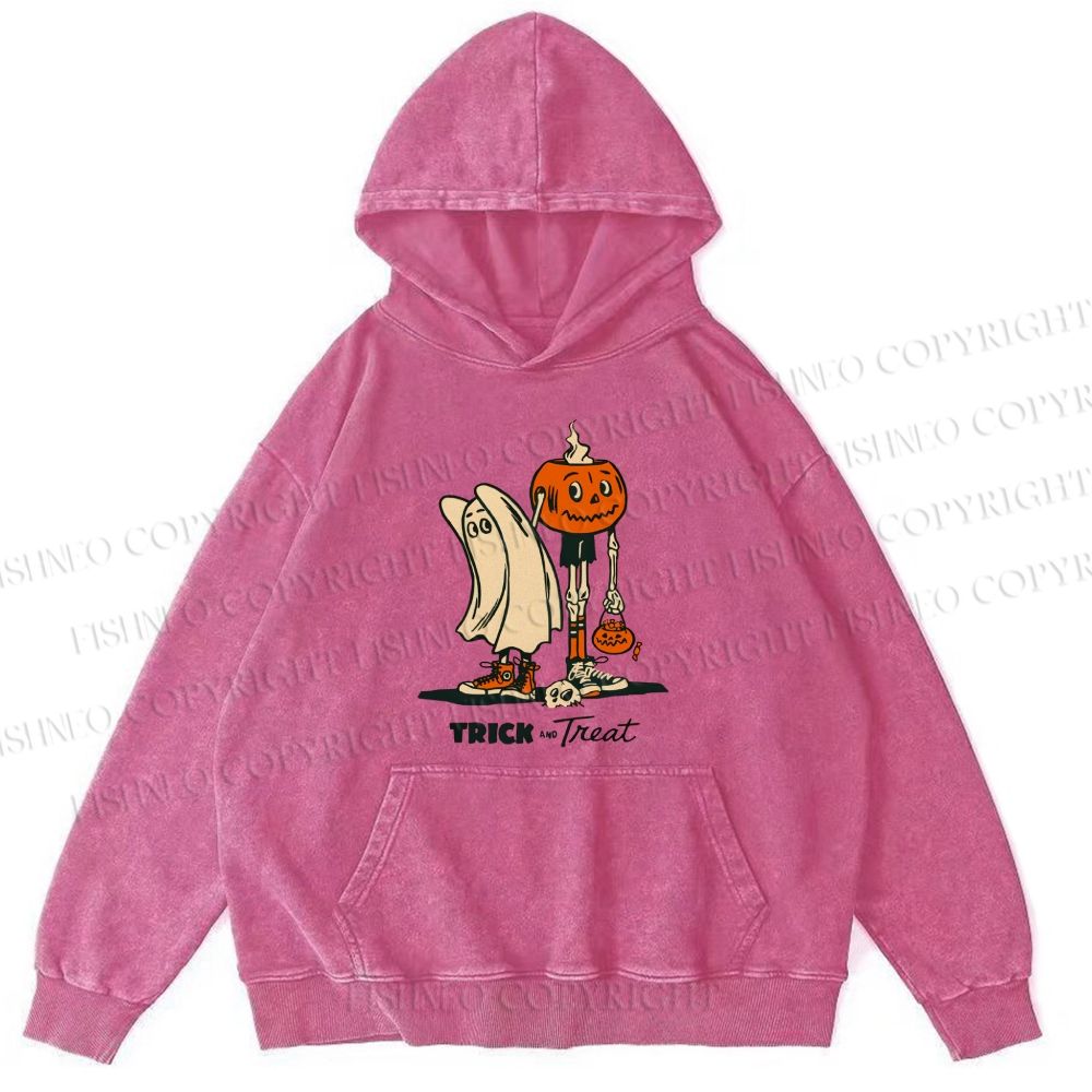 Unisex Casual Trick And Treat Printed Washed Hoodie