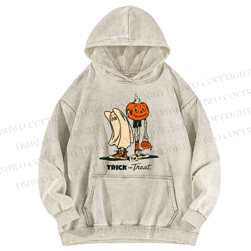 Unisex Casual Trick And Treat Printed Washed Hoodie