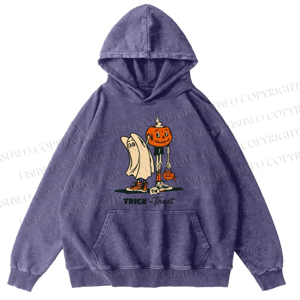 Unisex Casual Trick And Treat Printed Washed Hoodie
