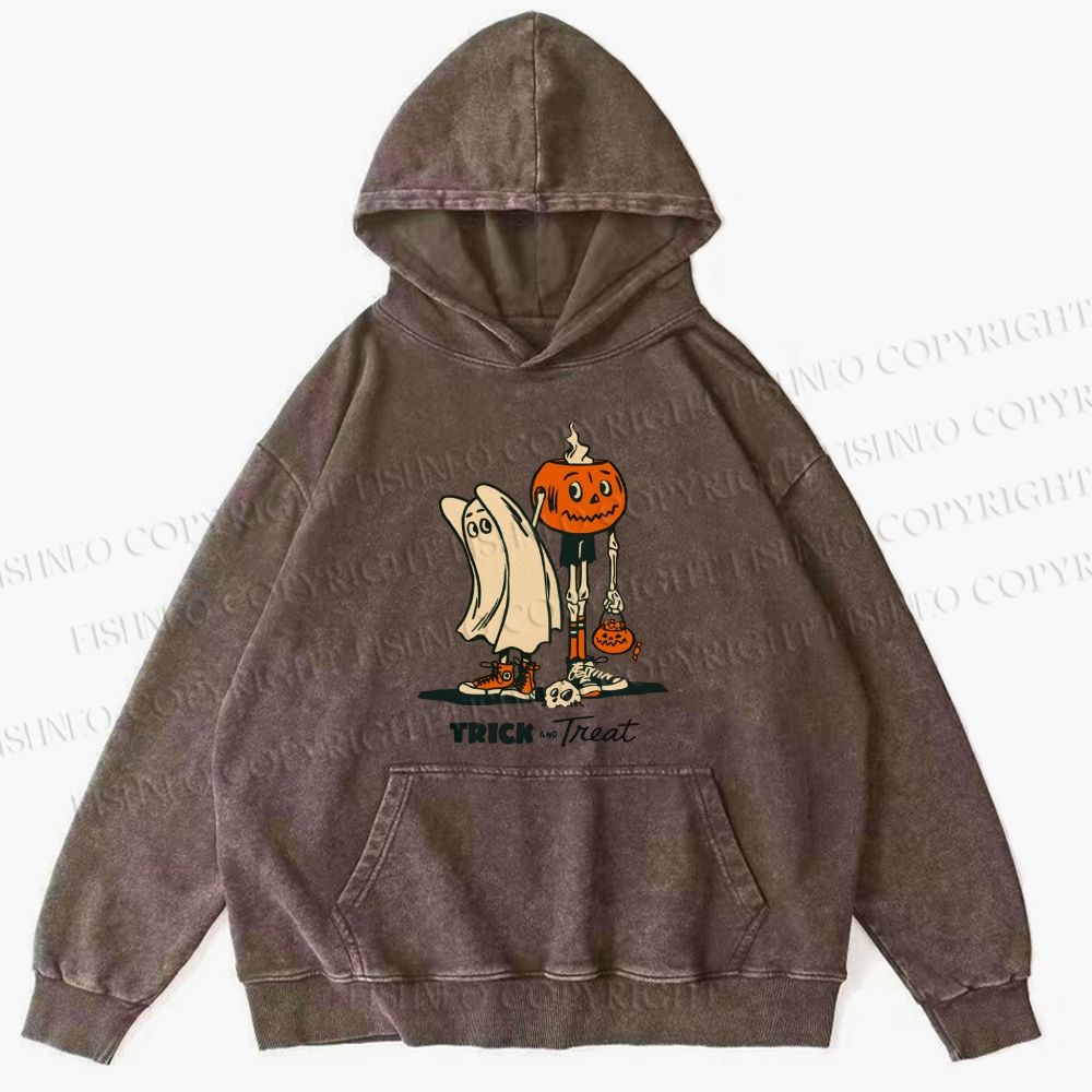 Unisex Casual Trick And Treat Printed Washed Hoodie