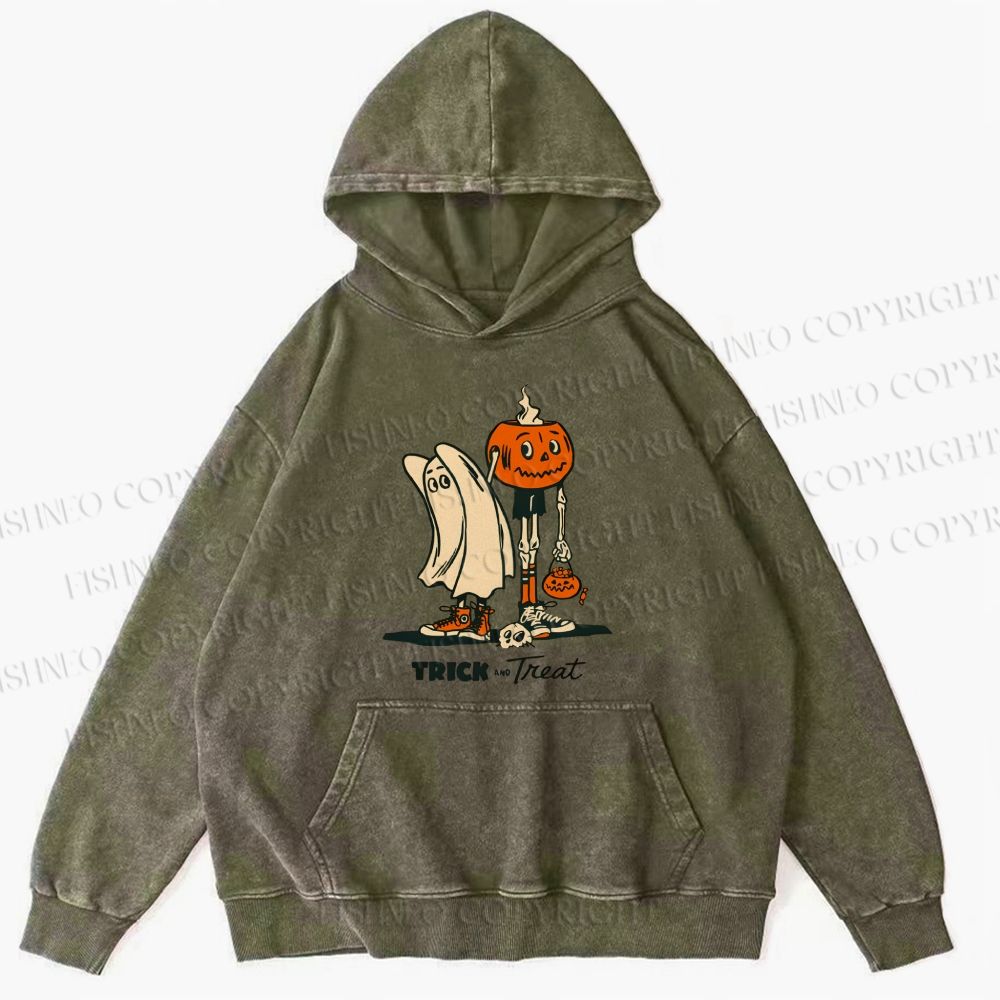Unisex Casual Trick And Treat Printed Washed Hoodie