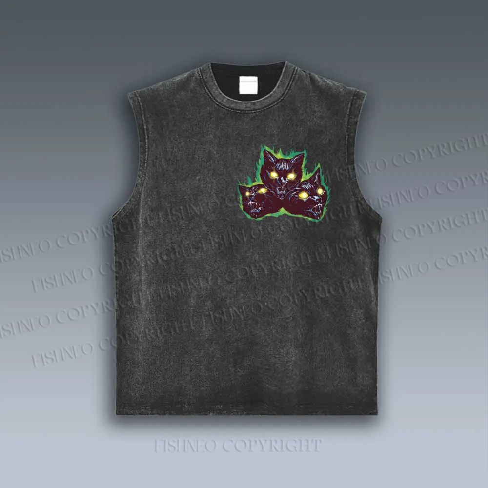 Unisex Cat Printed Vintage Tank Top