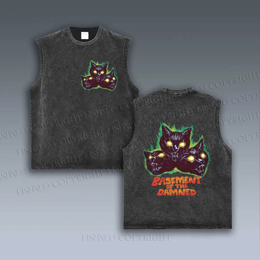 Unisex Cat Printed Vintage Tank Top