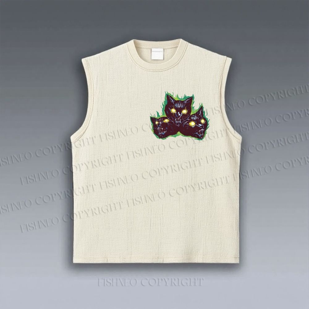 Unisex Cat Printed Vintage Tank Top