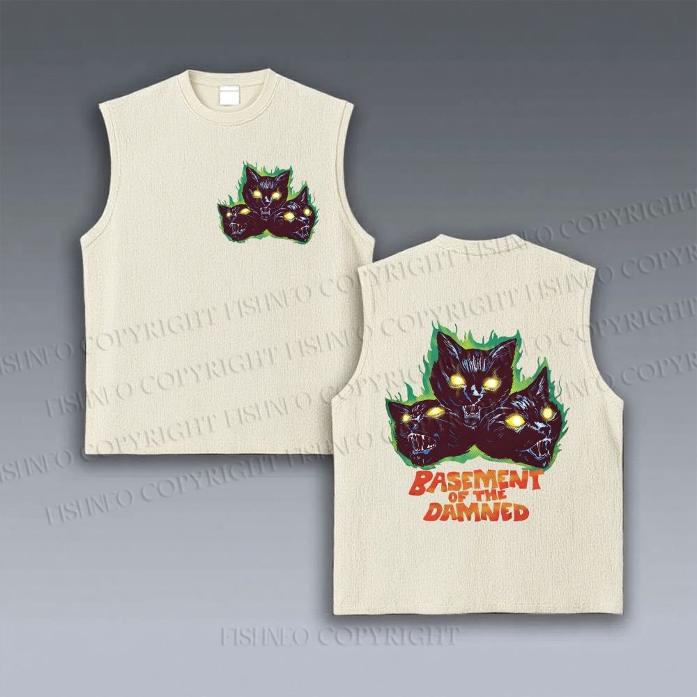 Unisex Cat Printed Vintage Tank Top