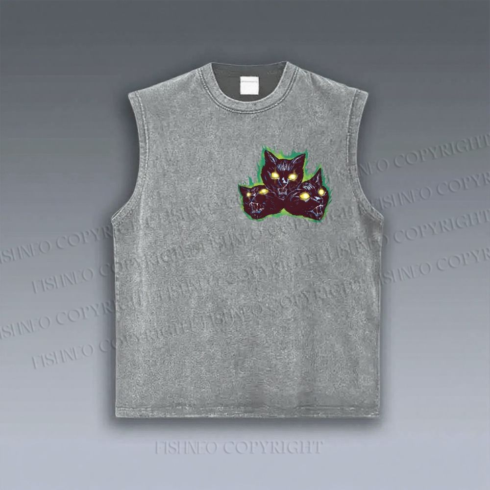 Unisex Cat Printed Vintage Tank Top