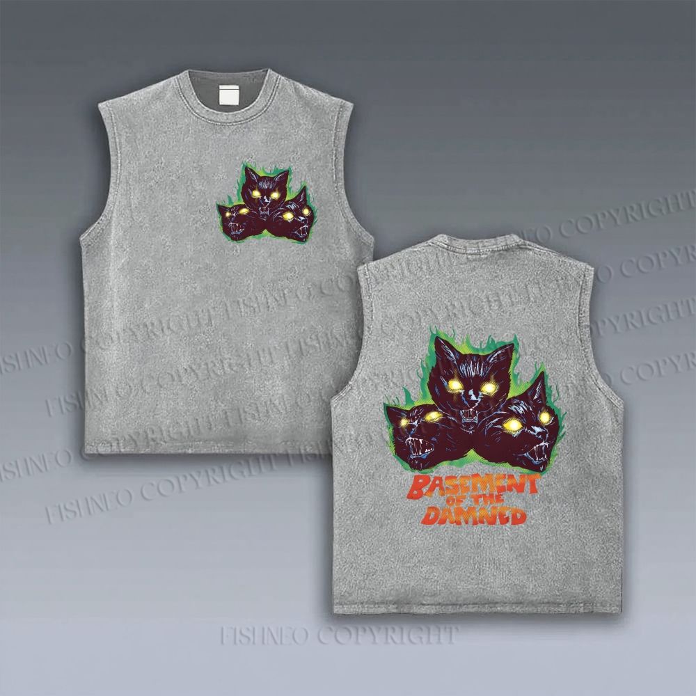 Unisex Cat Printed Vintage Tank Top