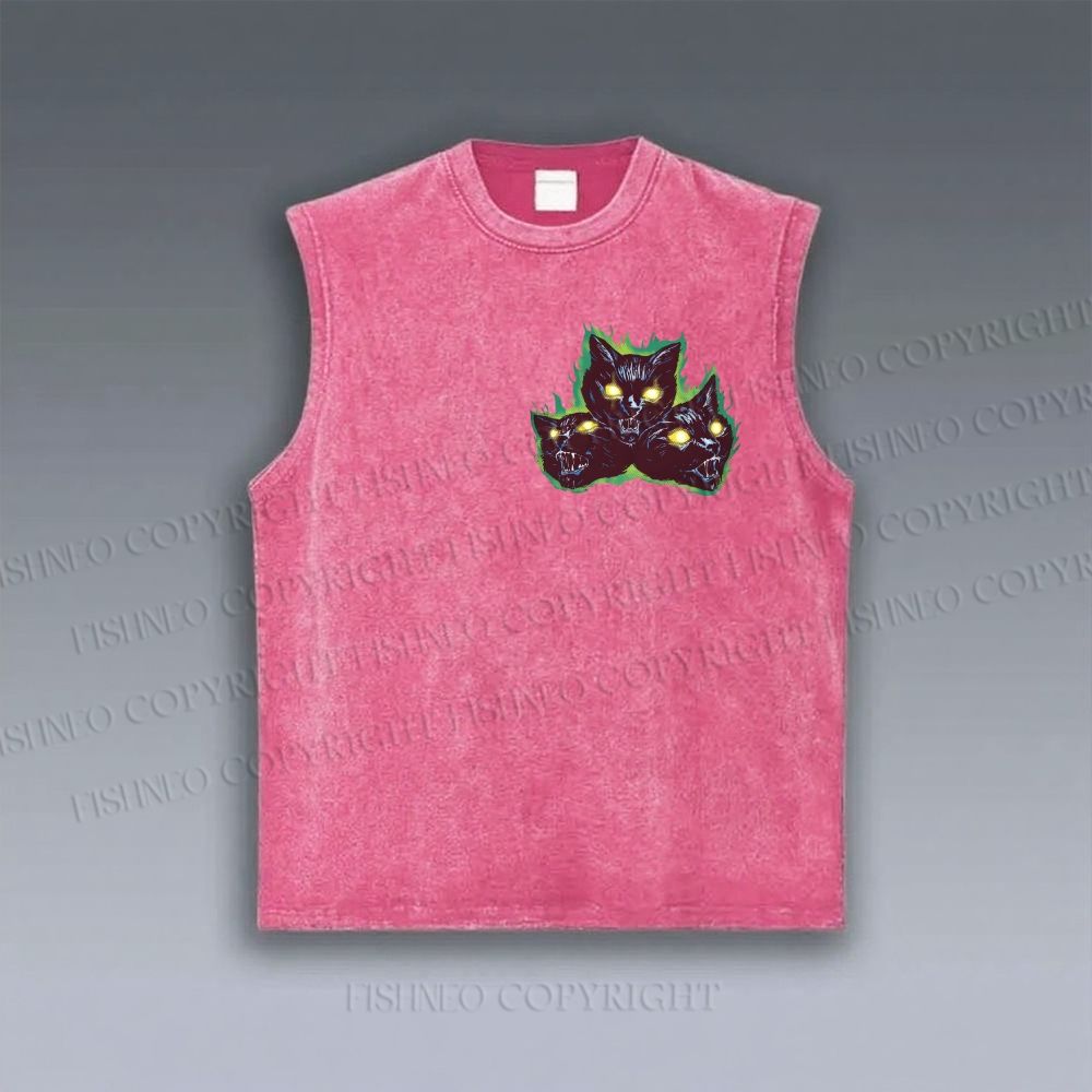 Unisex Cat Printed Vintage Tank Top