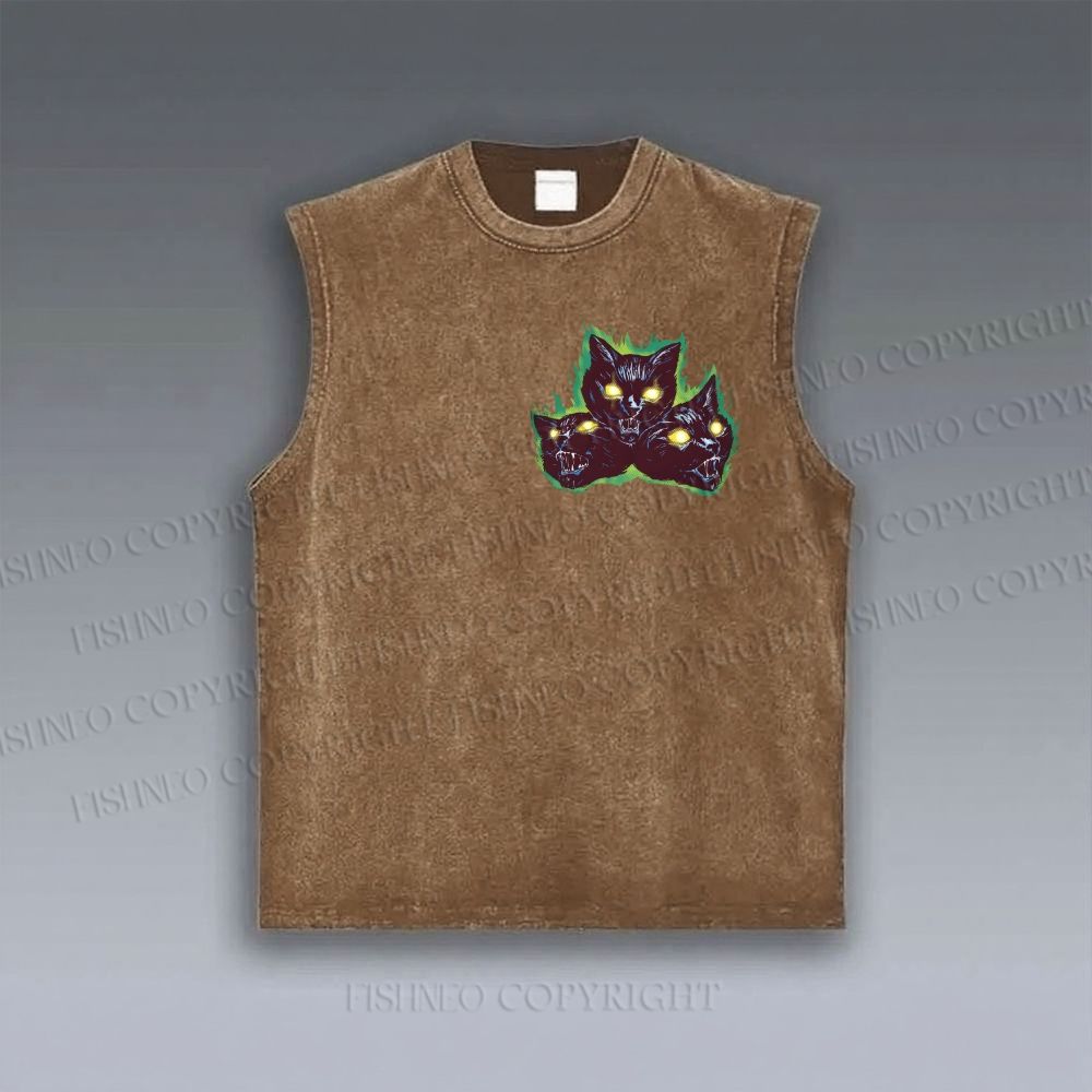 Unisex Cat Printed Vintage Tank Top