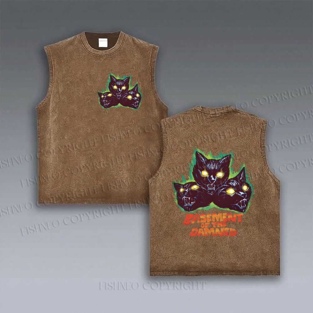 Unisex Cat Printed Vintage Tank Top