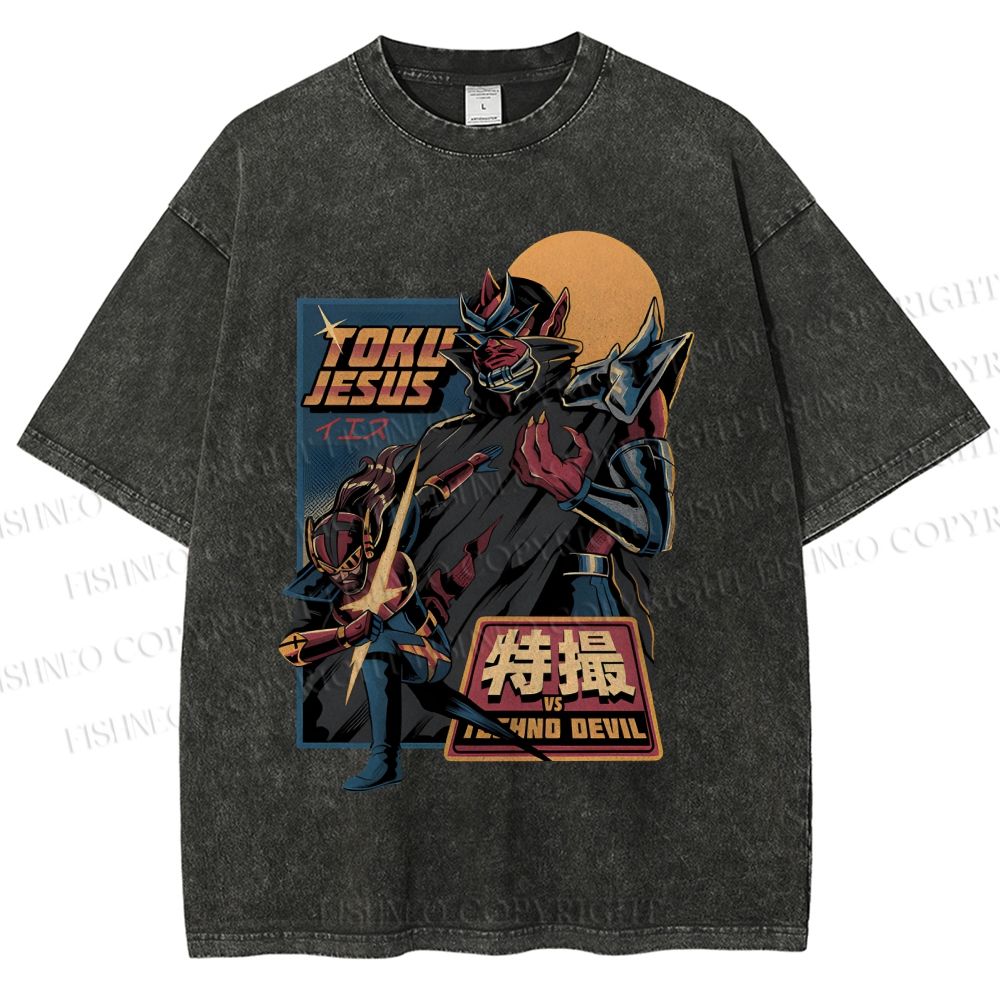 Unisex Robot Printed Washed Tee