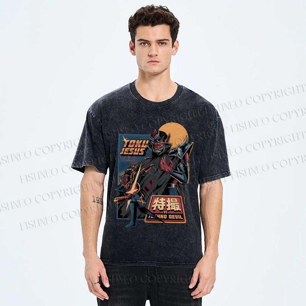 Unisex Robot Printed Washed Tee