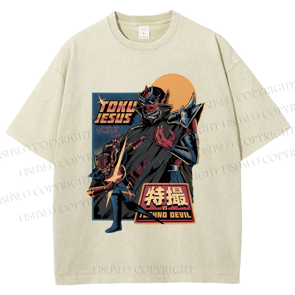 Unisex Robot Printed Washed Tee