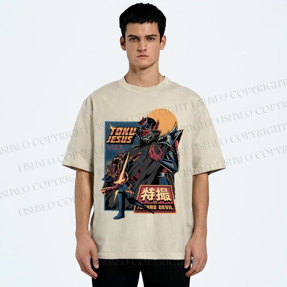 Unisex Robot Printed Washed Tee