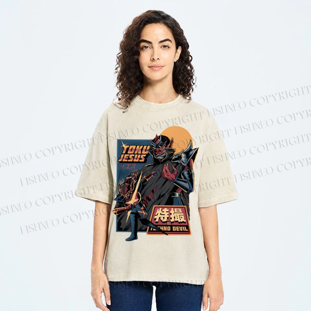 Unisex Robot Printed Washed Tee