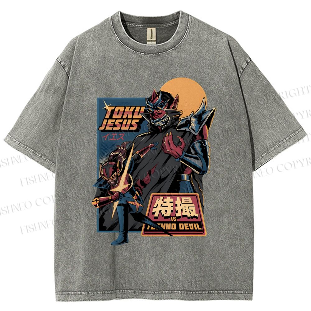 Unisex Robot Printed Washed Tee
