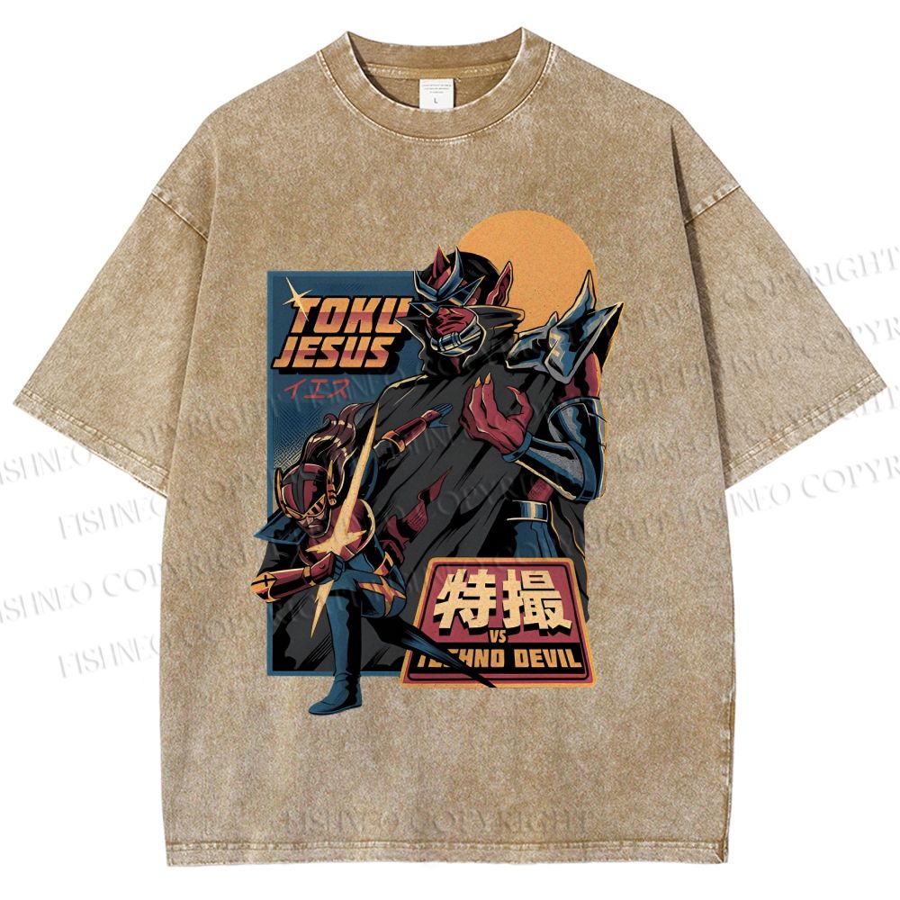 Unisex Robot Printed Washed Tee