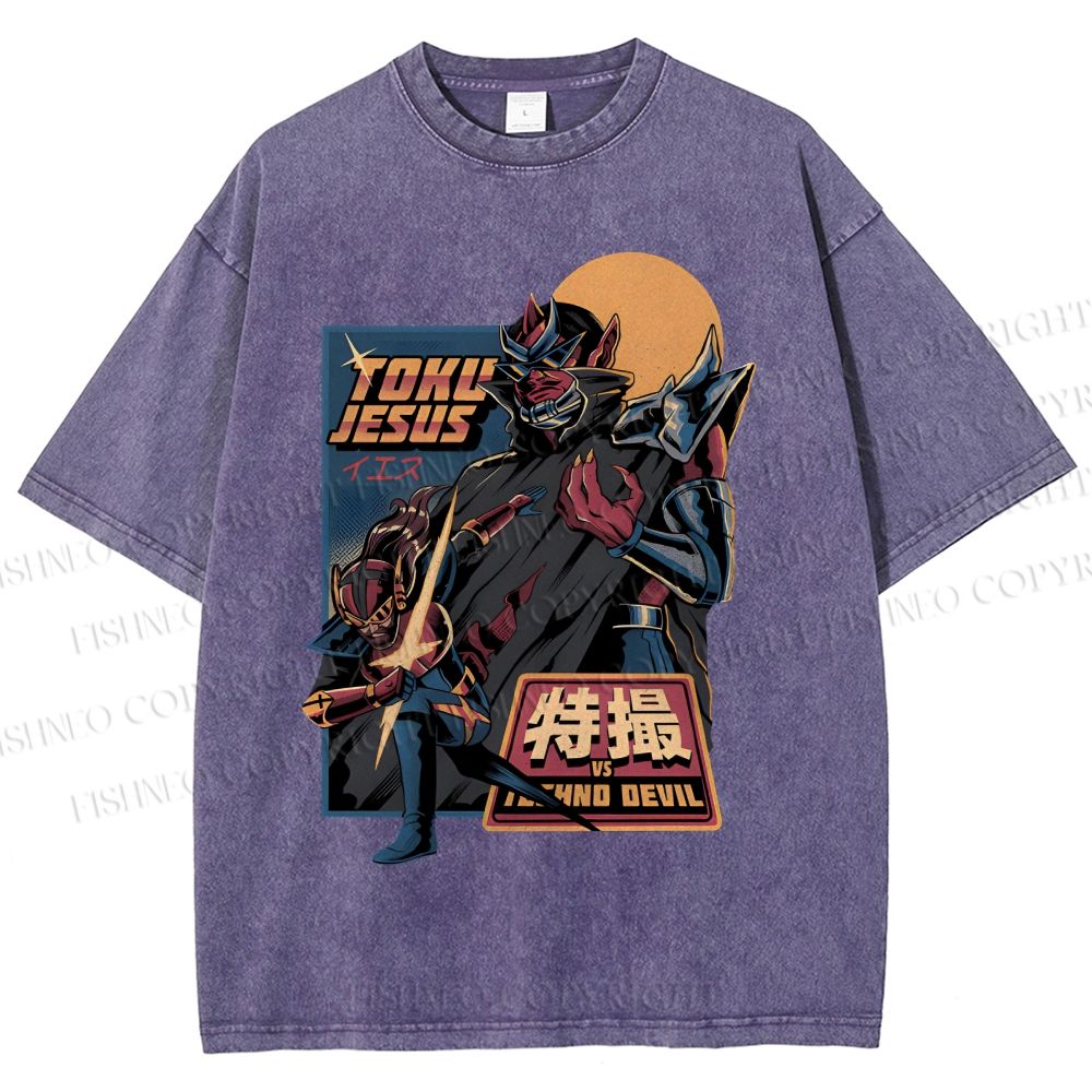 Unisex Robot Printed Washed Tee