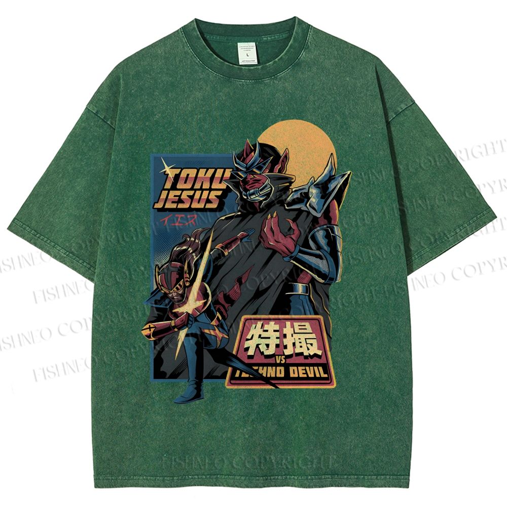 Unisex Robot Printed Washed Tee