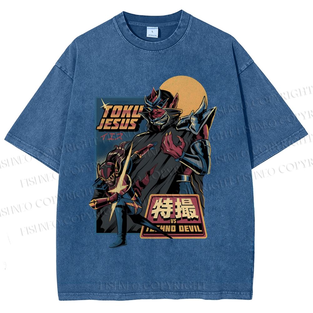 Unisex Robot Printed Washed Tee
